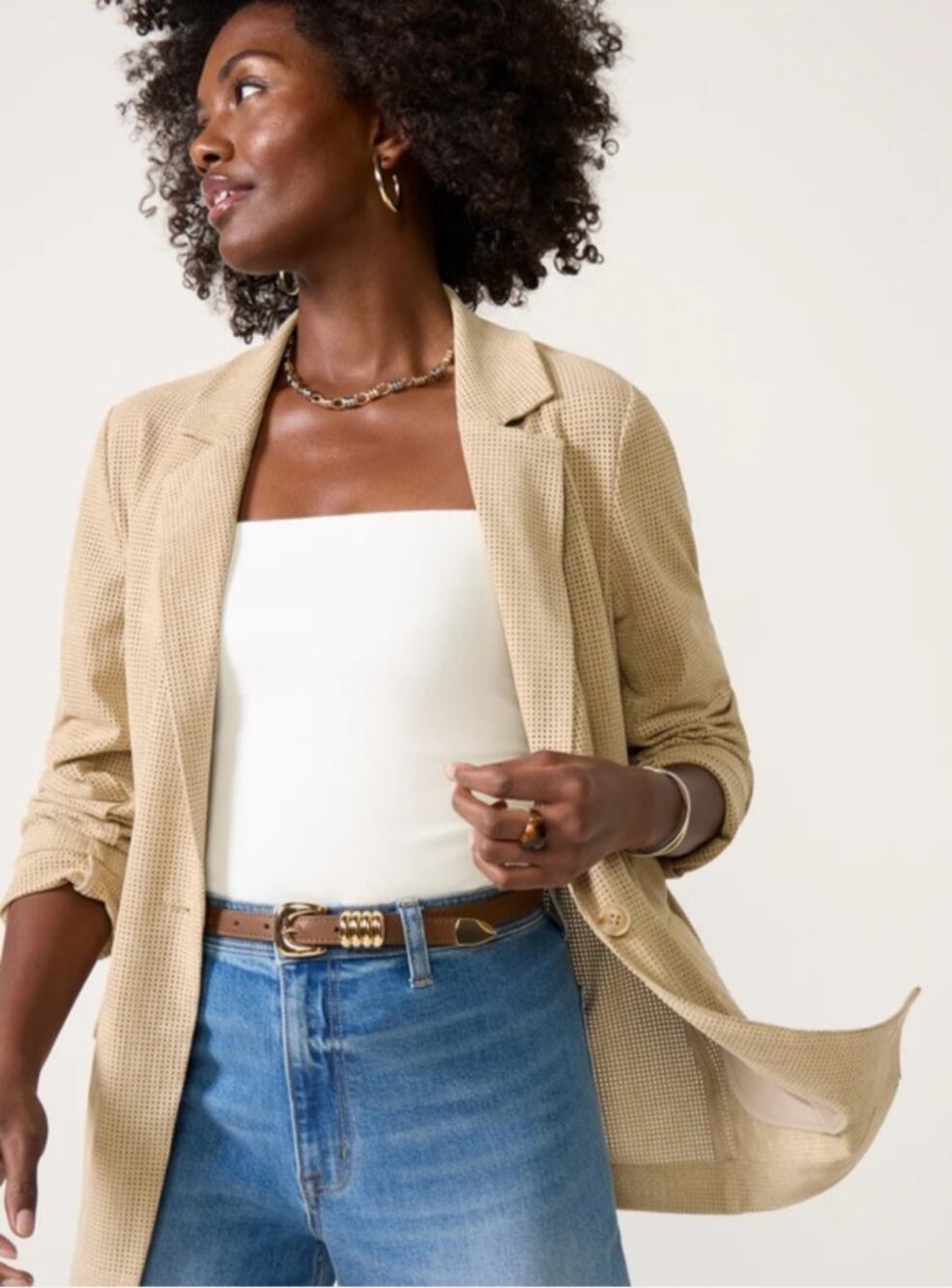NWT Evereve Weston Perforated Faux Suede Blazer Women's Size XS Taupe (1358)
